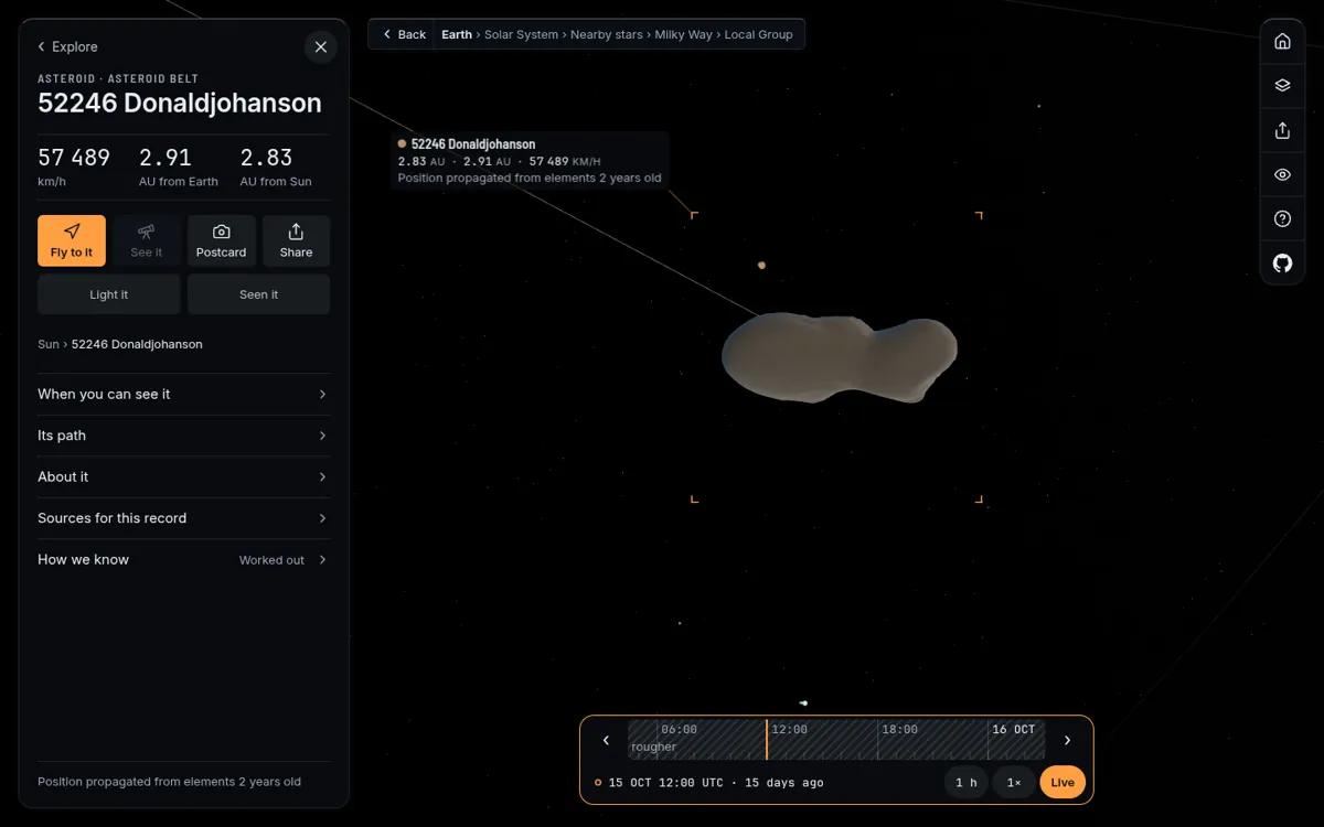 Donaldjohanson, a pale elongated rock with a narrow waist, seen as the map frames it.