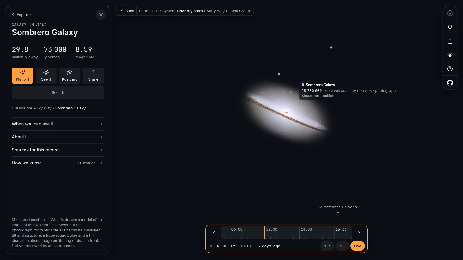 The Sombrero Galaxy as Hubble's photograph shows it: a bright white bulge and a thin dust lane.
