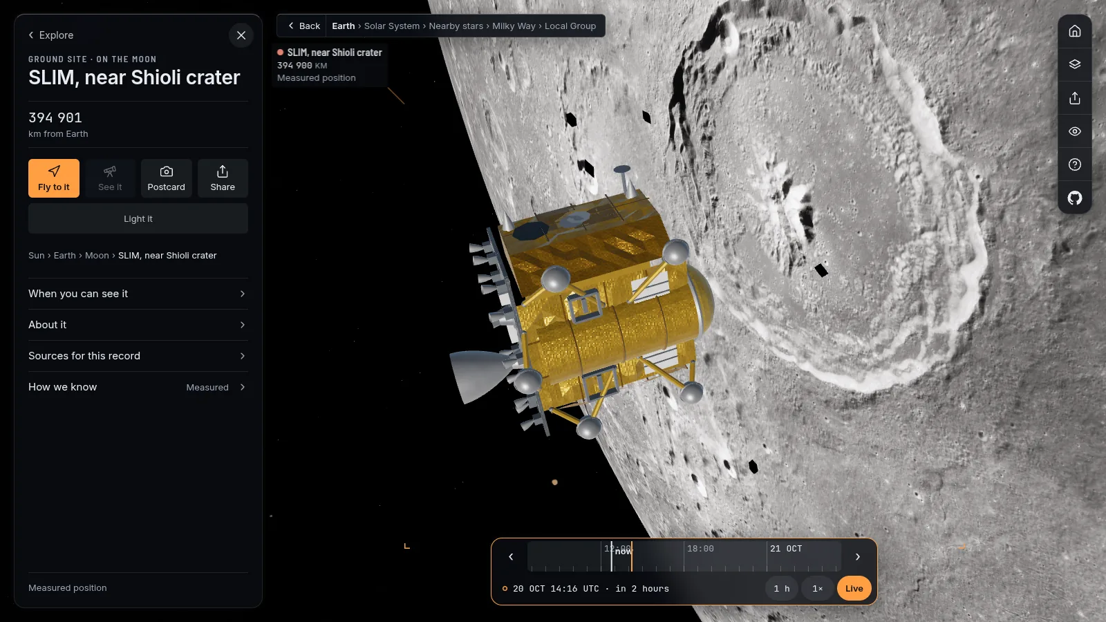 SLIM, a gold-foil Moon lander, with the crinkled blanket and bright struts.